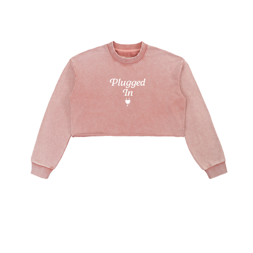 Plugged In Snow Washed Raw Edge Cropped Sweatshirt