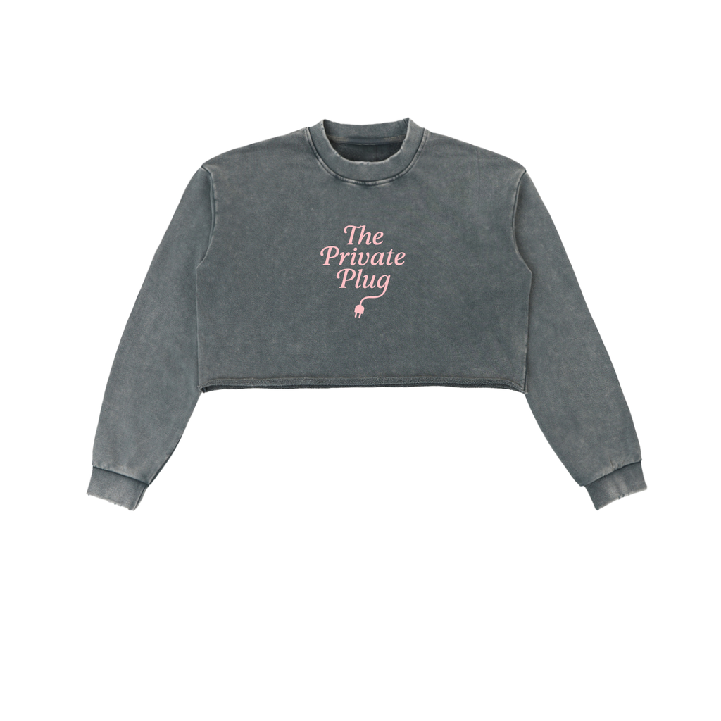 The Private Plug Snow Washed Raw Edge Cropped Sweatshirt